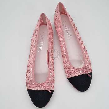 Okify Chanel Black Pink Sequin Flat Shoes 