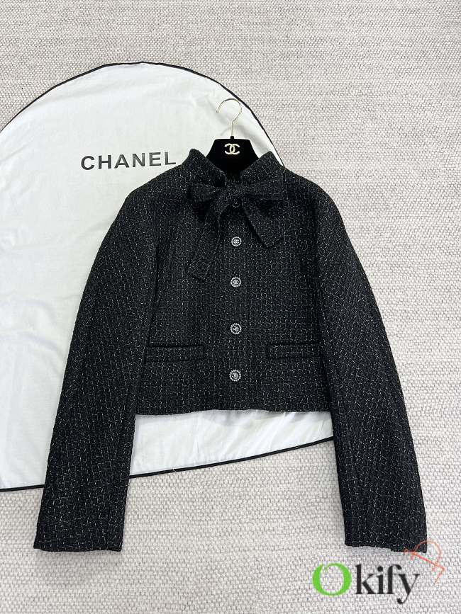 Okify Chanel Black Bow Tie Jacket SML - 1