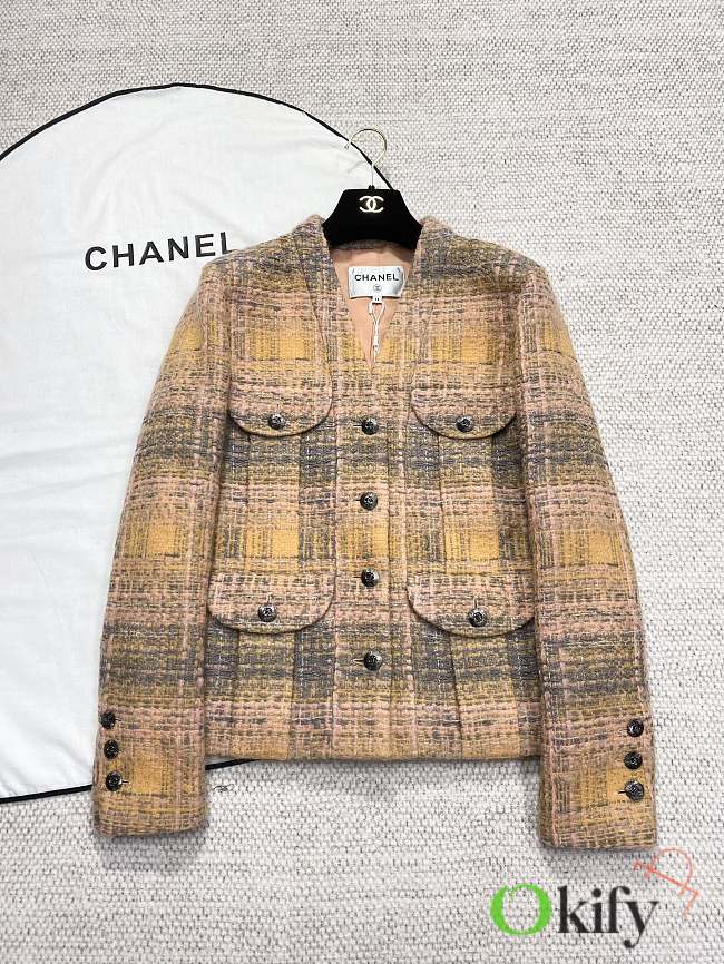 Okify Chanel Orange, Yellow Cotton & Tweed Jacket SML - 1