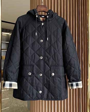 Okify Burberry diamond quilted hooded cotton jacket in black S-2XL