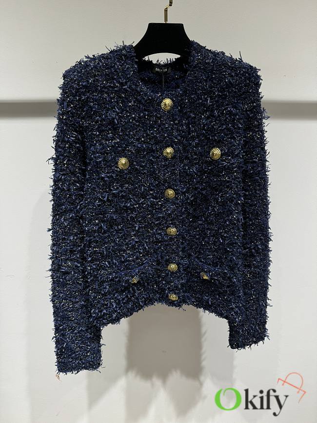 Okify Balmain Blue Tweed Cardigan SML - 1