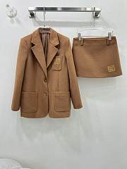 Okify MiuMiu Set Brown Suit Jacket And Skirt SML  - 1