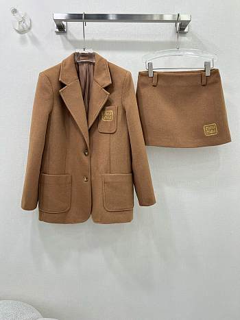 Okify MiuMiu Set Brown Suit Jacket And Skirt SML 