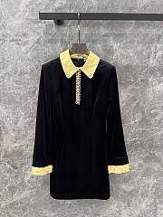 Okify YSL Yellow Collar Long Sleeve Black Dress SML - 1