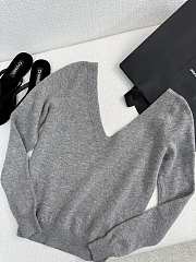 Okify YSL V collar light grey gray sweater SML - 1