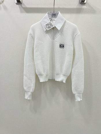 Okify Loewe white shirt collar detachable V-neck sweater SML 