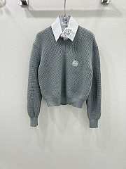 Okify Loewe white shirt collar detachable grey gray V-neck sweater SML  - 1