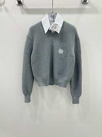 Okify Loewe white shirt collar detachable grey gray V-neck sweater SML 