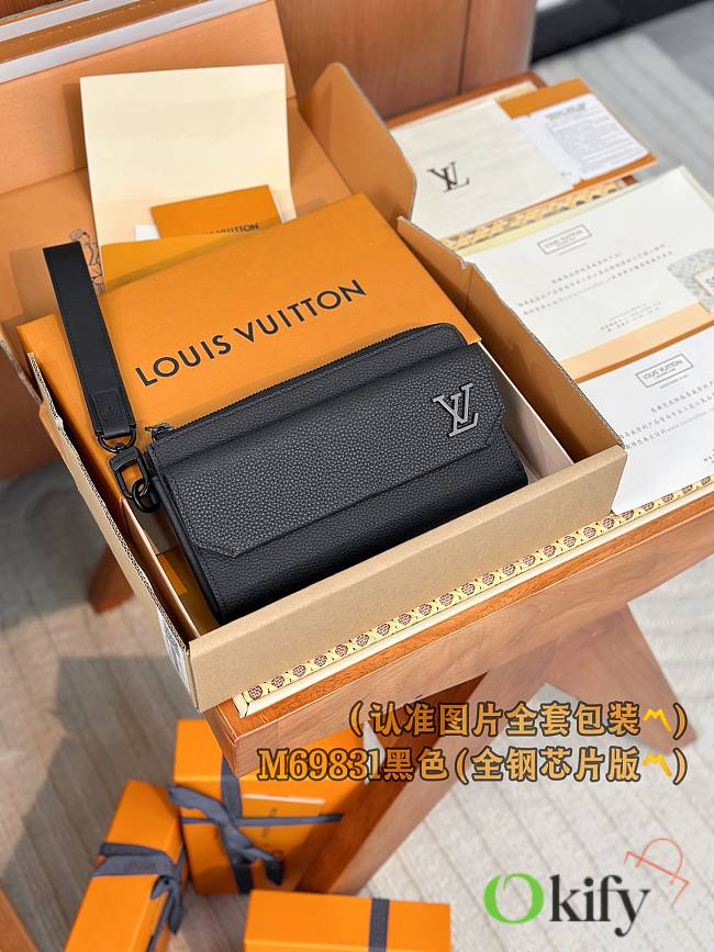 Okify Louis Vuitton Aerogram Zippy Black Long Wallet 20x11x2.5cm M69831 - 1