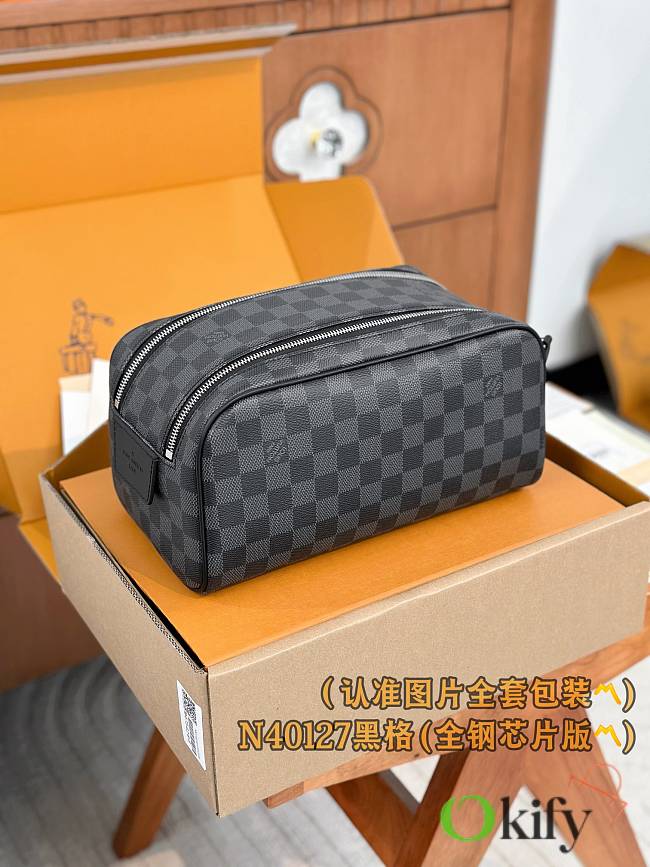 Okify Louis Vuitton Dopp Kit Toilet Pouch Black Bag 28 x 15 x 16.5 cm N40127 - 1