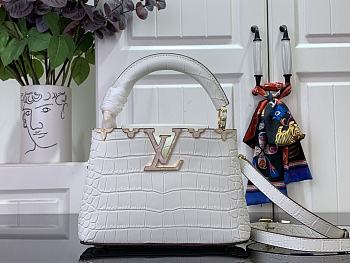 Okify Louis Vuitton Mini Capucines crocodile pattern and floral white bag 21x14x8cm