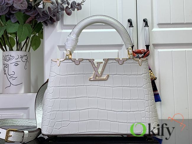 Okify Louis Vuitton Small Capucines crocodile pattern and floral white bag 27x18x9cm  - 1