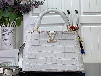 Okify Louis Vuitton Small Capucines crocodile pattern and floral white bag 27x18x9cm 