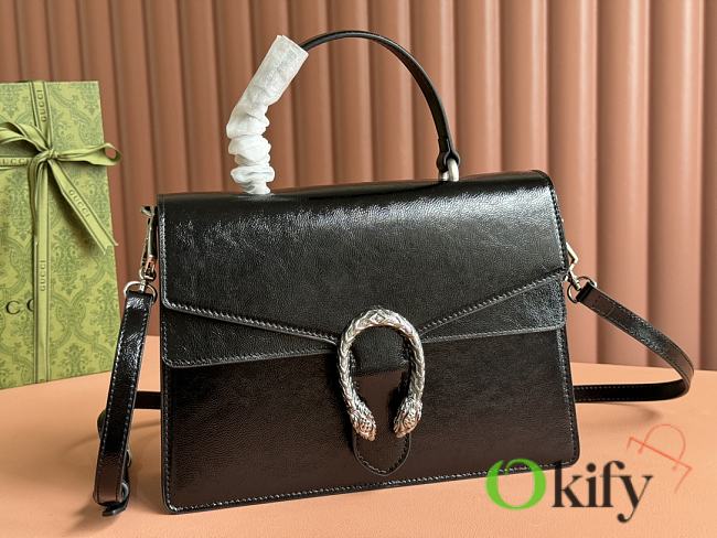 Okify Gucci Dionysus Black Medium Top Handle Bag With black patent leather 29x20x10.5cm - 1