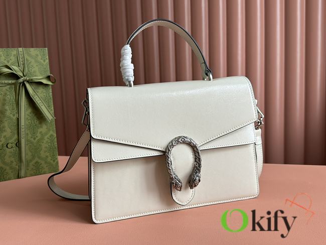 Okify Gucci Dionysus White Medium Top Handle Bag With black patent leather 29x20x10.5cm - 1