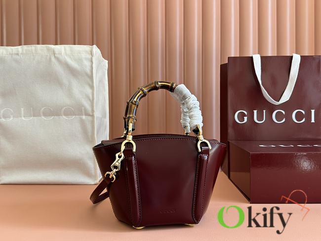 Okify Gucci Mini bamboo top handle tote bag in red 16x27x14x11.5cm - 1