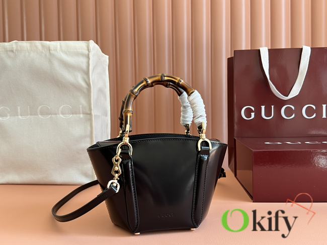 Okify Gucci Mini bamboo top handle tote bag in black 16x27x14x11.5cm - 1