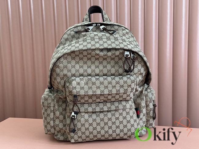 Okify Gucci large backpack in beige and ebony GG canvas for men 48x45x21cm - 1