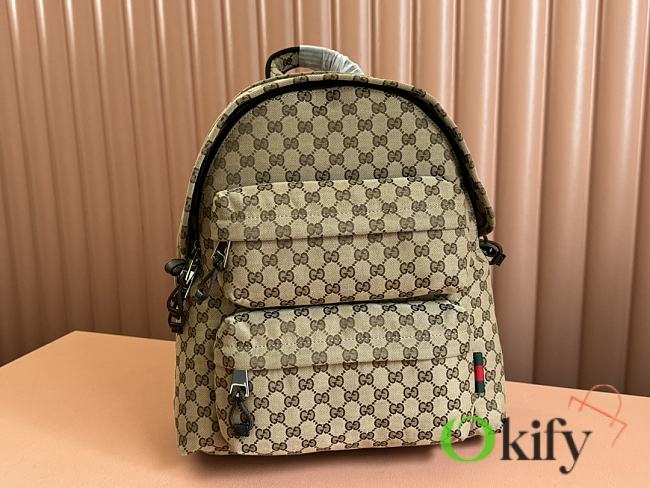 Okify Gucci medium backpack in beige and ebony GG canvas for men 40x36.5x23cm - 1