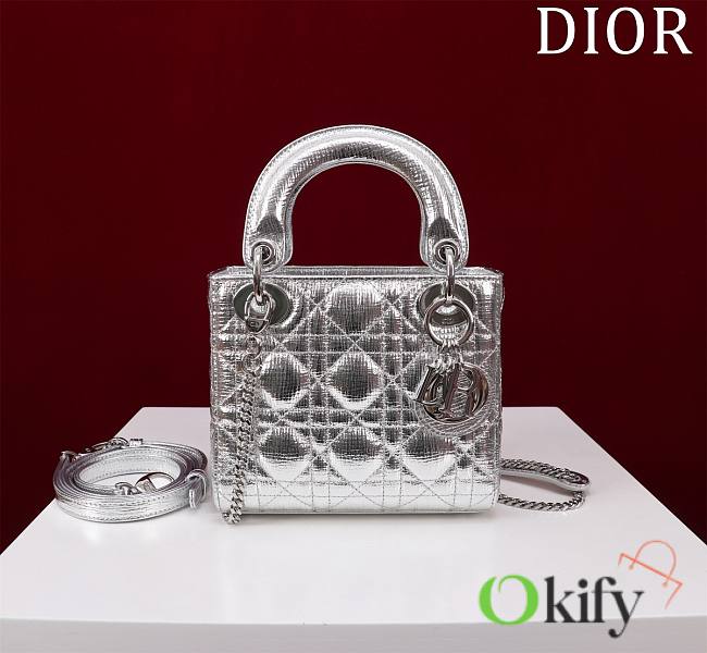 Okify Dior Lady three-grid in silver with blue inner 17x15x7cm - 1