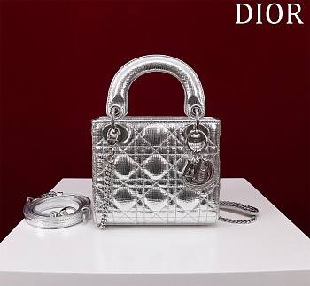 Okify Dior Lady three-grid in silver with blue inner 17x15x7cm