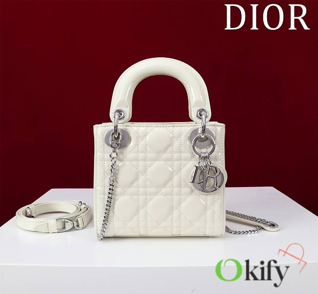 Okify Dior Lady three-grid in white with silver hardware 17x15x7cm - 1