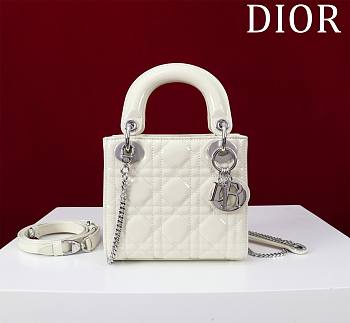 Okify Dior Lady three-grid in white with silver hardware 17x15x7cm