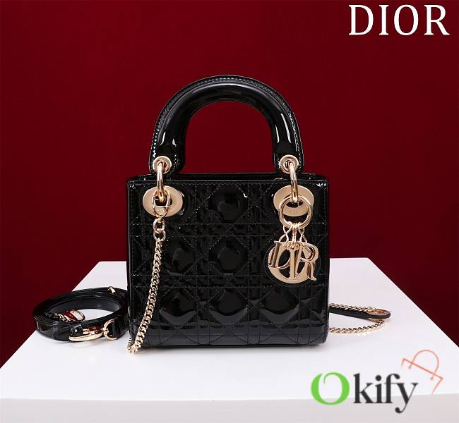 Okify Dior Lady three-grid in black with gold hardware 17x15x7cm - 1