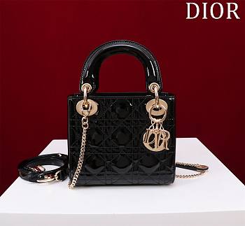 Okify Dior Lady three-grid in black with gold hardware 17x15x7cm