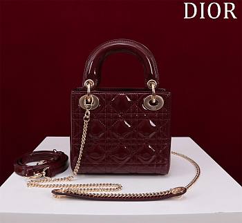 Okify Dior Lady three-grid in dark red 17x15x7cm