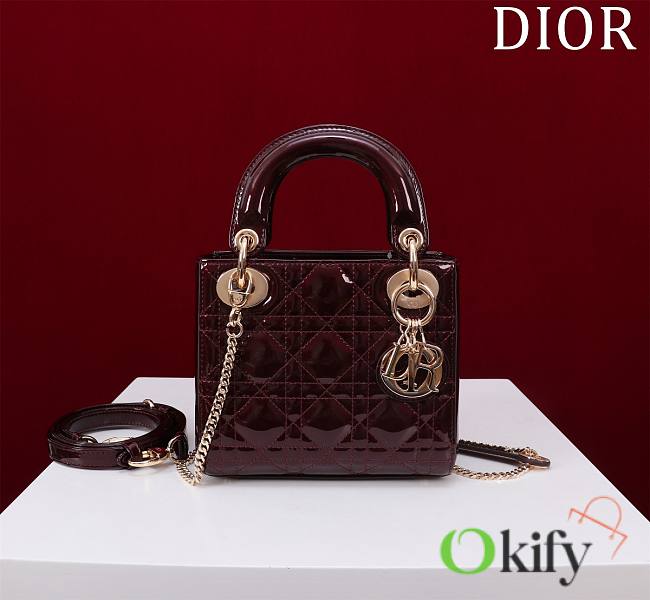 Okify Dior Lady three-grid in wine red 17x15x7cm - 1