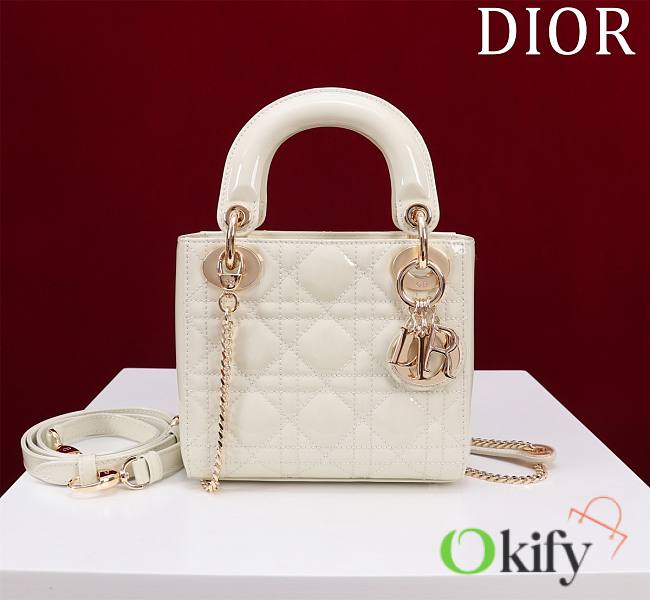 Okify Dior Lady three-grid in white with gold hardware 17x15x7cm - 1