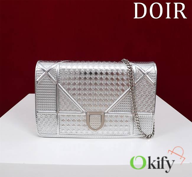 Okify Dior Silver Diorama Wallet on Chain 19x4.5x12.5cm  - 1