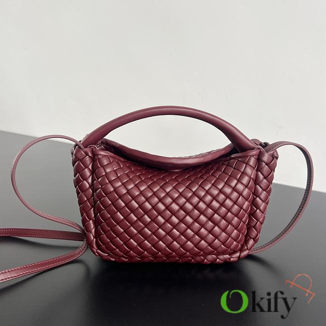 Okify Bottega Veneta Cobble Top Handle Bag in burgundy 23x11x8cm  - 1