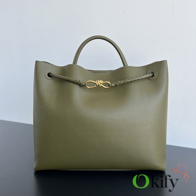 Okify Bottega Veneta Large Andiamo top handle bag in green olive silky calf leather 42x35x18cm - 1