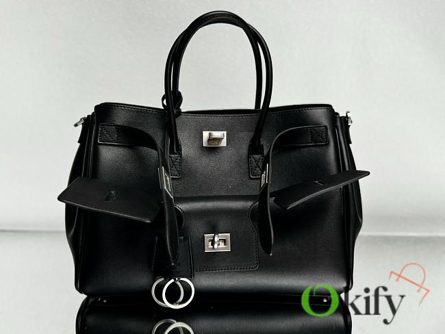 Okify Balenciaga Bel Air Small Carry All Black Bag With Silver Hardware 29.5x20.3x11.9cm - 1