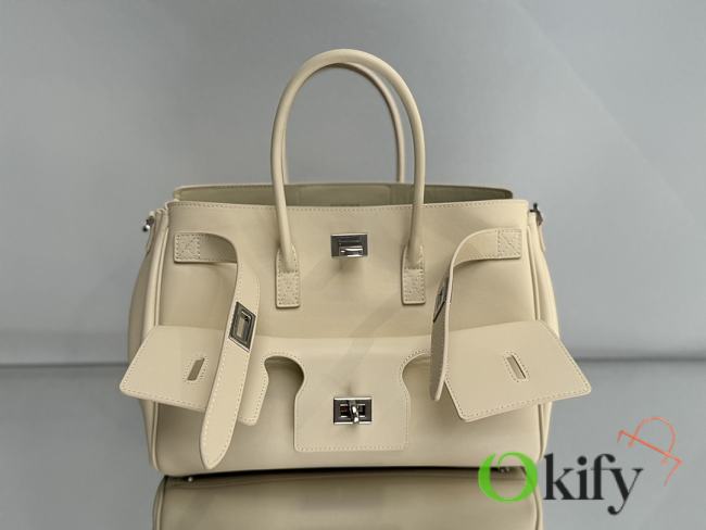 Okify Balenciaga Bel Air Small Carry All White Bag With Silver Hardware 29.5x20.3x11.9cm - 1