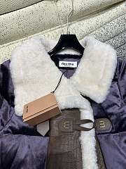 Okify MiuMiu cetate velvet spliced ​​with merino fur and white goose down jacket in purple SML  - 2