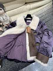 Okify MiuMiu cetate velvet spliced ​​with merino fur and white goose down jacket in purple SML  - 3