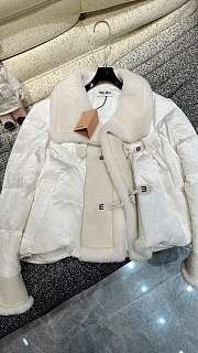 Okify MiuMiu cetate velvet spliced ​​with merino fur and white goose down jacket in white SML  - 1