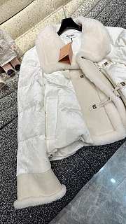 Okify MiuMiu cetate velvet spliced ​​with merino fur and white goose down jacket in white SML  - 2