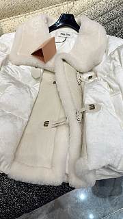 Okify MiuMiu cetate velvet spliced ​​with merino fur and white goose down jacket in white SML  - 4