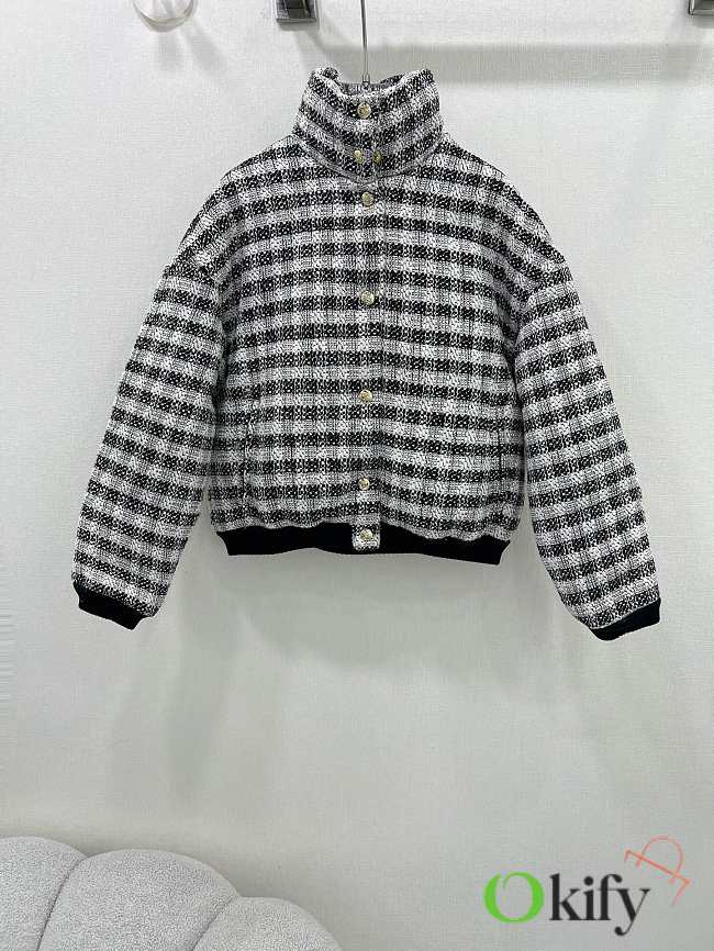 Okify Chanel woolen retro woven stand collar cotton coat in black SML - 1