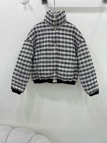 Okify Chanel woolen retro woven stand collar cotton coat in black SML