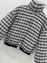 Okify Chanel woolen retro woven stand collar cotton coat in black SML - 3