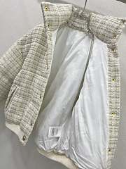 Okify Chanel woolen retro woven stand collar cotton coat in white SML - 4