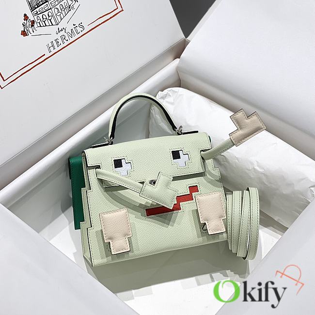 Okify Hermes Kelly Doll Picto Mosaic Bag in green 18x8x13cm  - 1