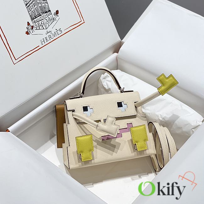 Okify Hermes Kelly Doll Picto Mosaic Bag in yellow 18x8x13cm  - 1