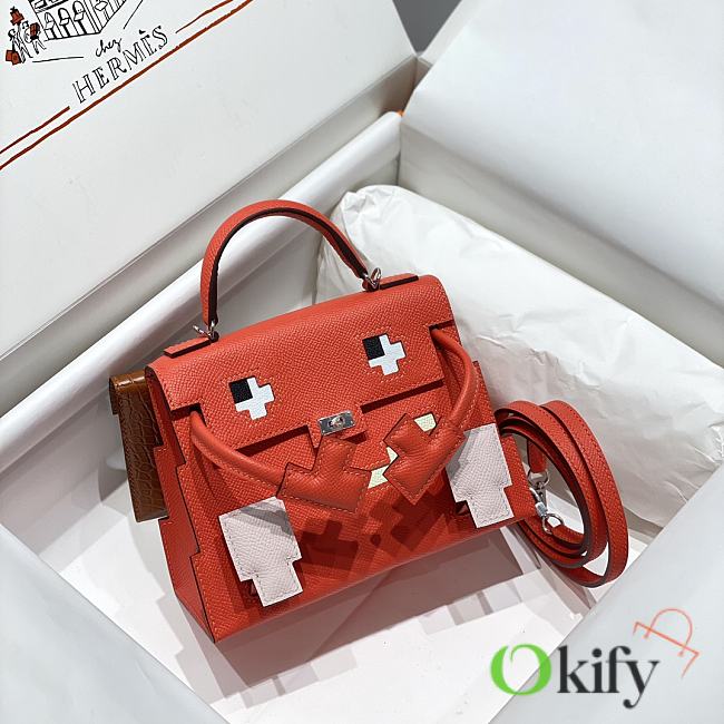 Okify Hermes Kelly Doll Picto Mosaic Bag in red 18x8x13cm  - 1