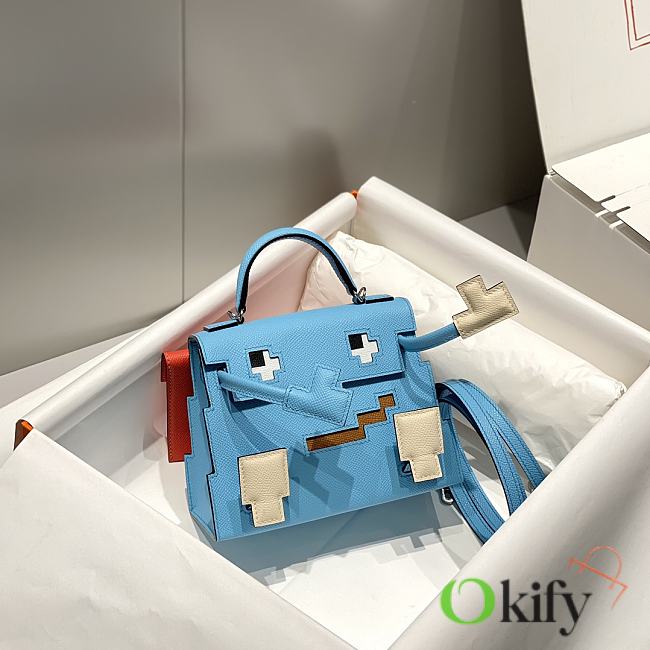 Okify Hermes Kelly Doll Picto Mosaic Bag in blue 18x8x13cm  - 1